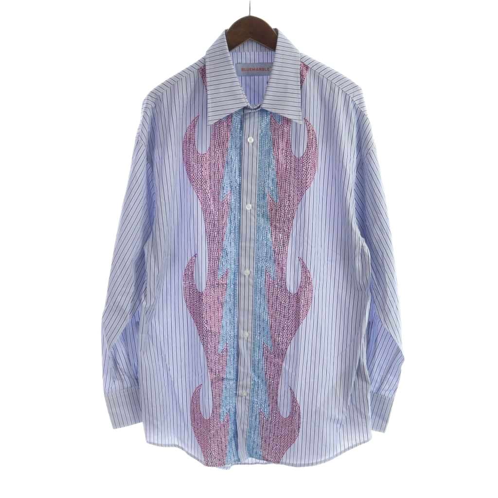 【中古】未使用品 BLUEMARBLE CLASSIC RHINESTONED STRIPE SHIRT シャツ タグ付き カットソー 長袖 ラインストーン S 青 ブルー ■GY19 /MQ メンズ 【ベクトル 古着】 260219