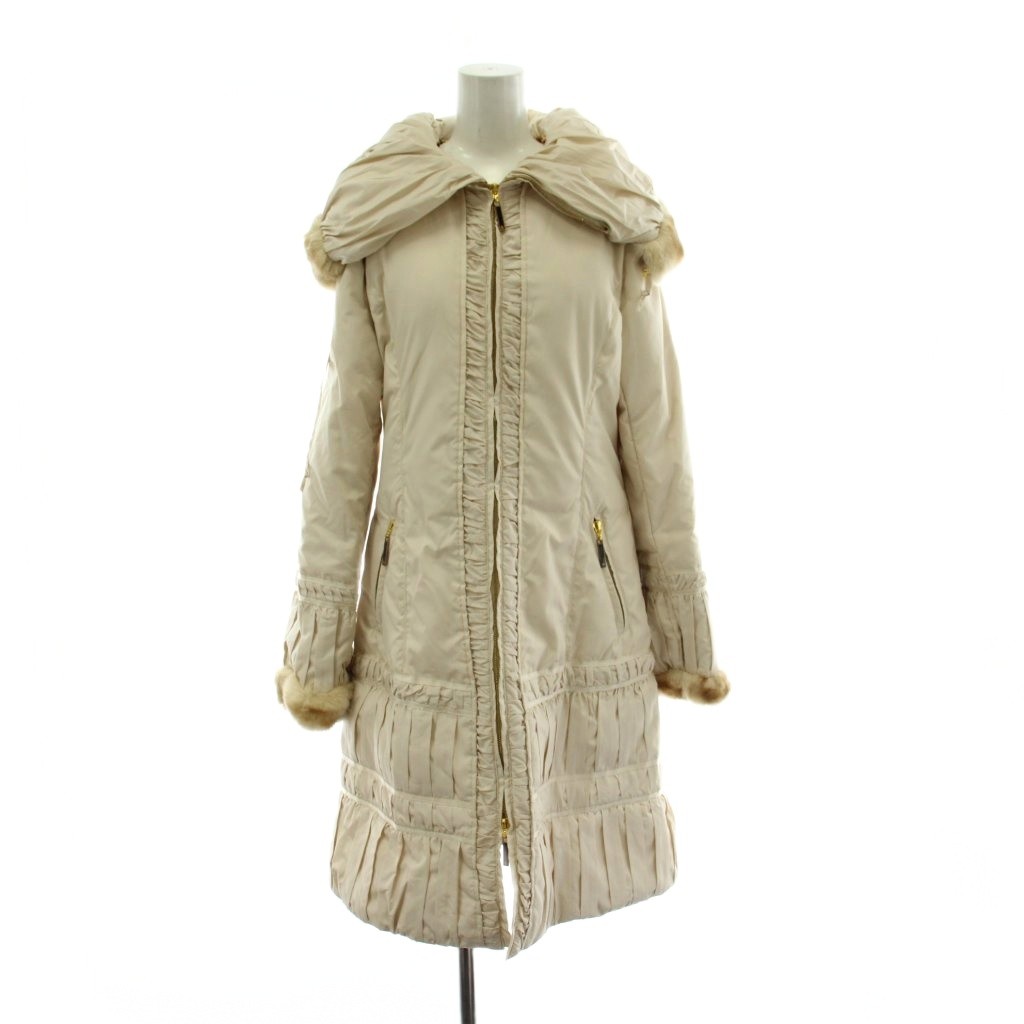 【中古】ロベルトカヴァリ roberto cavalli ダウンコート 40 アイボリー ロング丈 ファー レオパード柄 プリーツ 長袖 /PP ■GY50 レディース 【ベクトル 古着】 260226|ブランド古着ベクトルプレミアム店