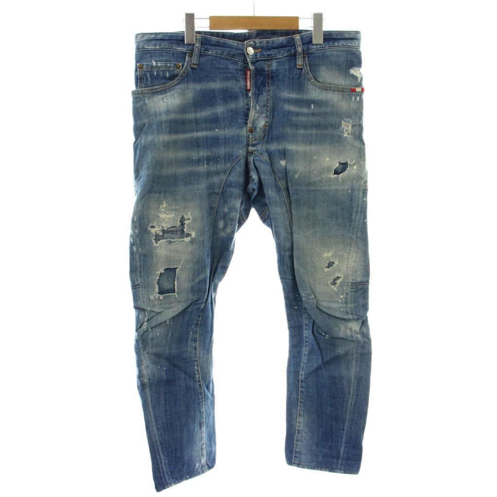 【中古】ディースクエアード DSQUARED2 タイディバイカージーン TYDY BIKER JEAN デニムパンツ ジーンズ テーパード ウォッシュ加工 ダメージ加工 48 青 ブルー S74LB0430 S30342 /XZ ■GY68 メンズ 【ベクトル 古着】 260226