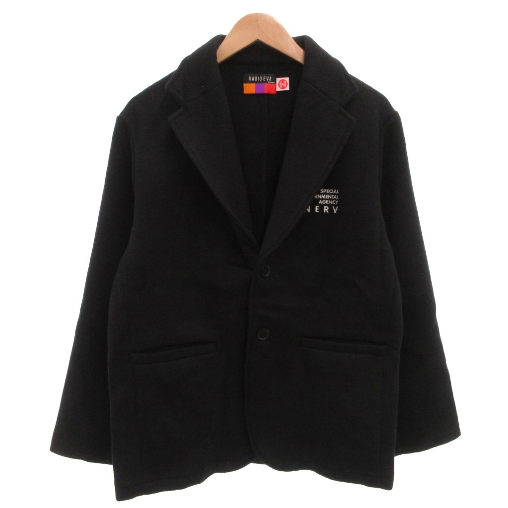 【中古】エヴァンゲリオン RADIO EVA NERV Embroidery Wool Tailored Jacket テーラードジャケット NERV ロゴ 刺繍 L 黒 ブラック /FF ■GY12 メンズ 【ベクトル 古着】 260331