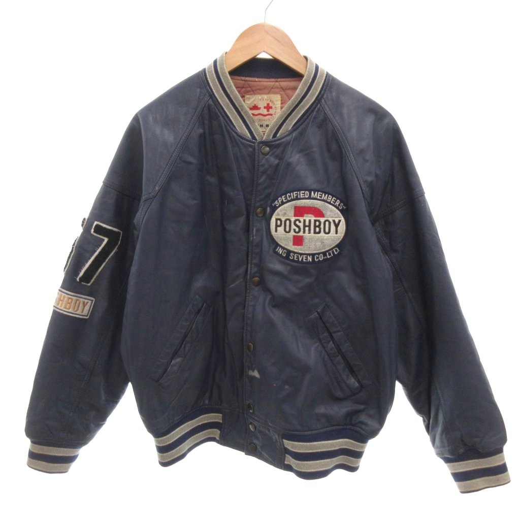 【中古】ポッシュボーイ POSHBOY ヴィンテージ スタジャン オールレザー ワッペン F 紺 ネイビー /YJ ■GY12 メンズ 【ベクトル 古着】 260317