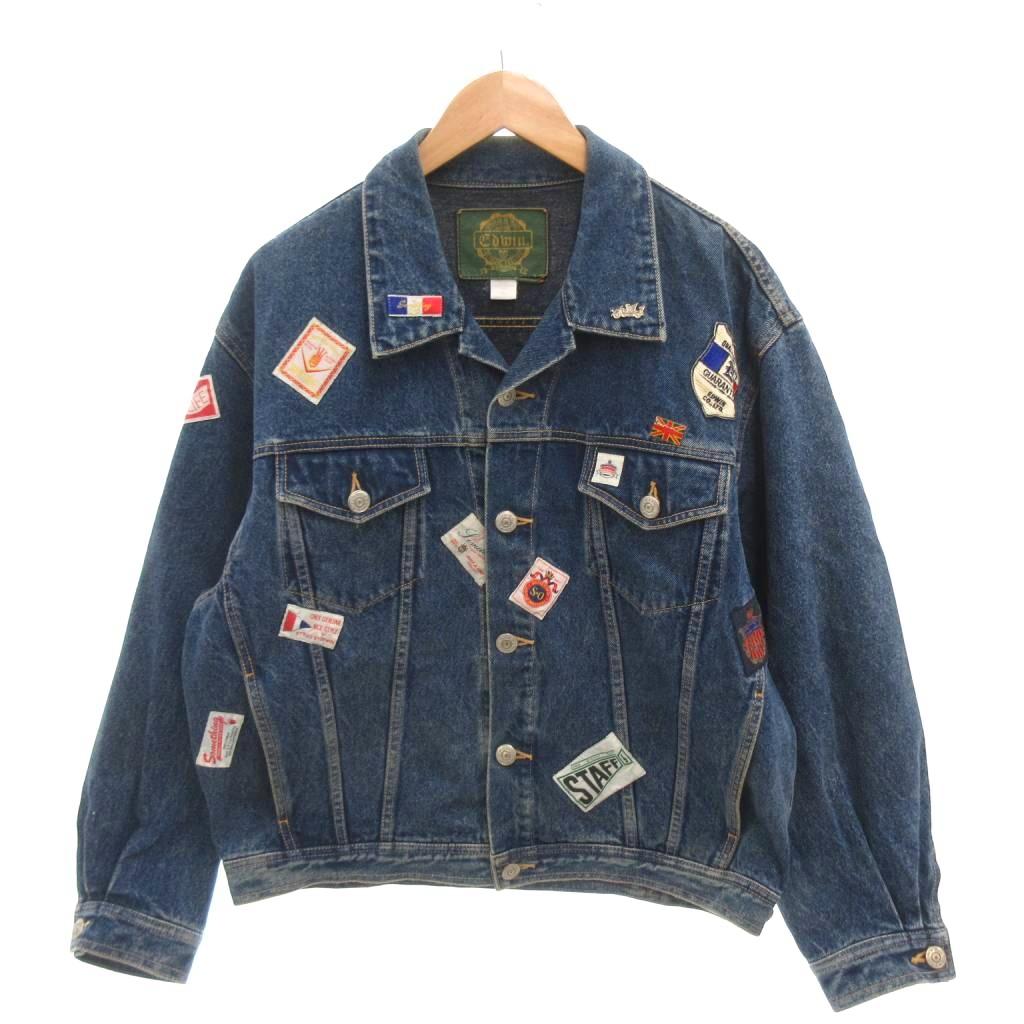 【中古】エドウィン EDWIN 80s デニムジャケット Gジャン ワッペン L インディゴブルー /YJ ■GY12 メンズ 【ベクトル 古着】 260317