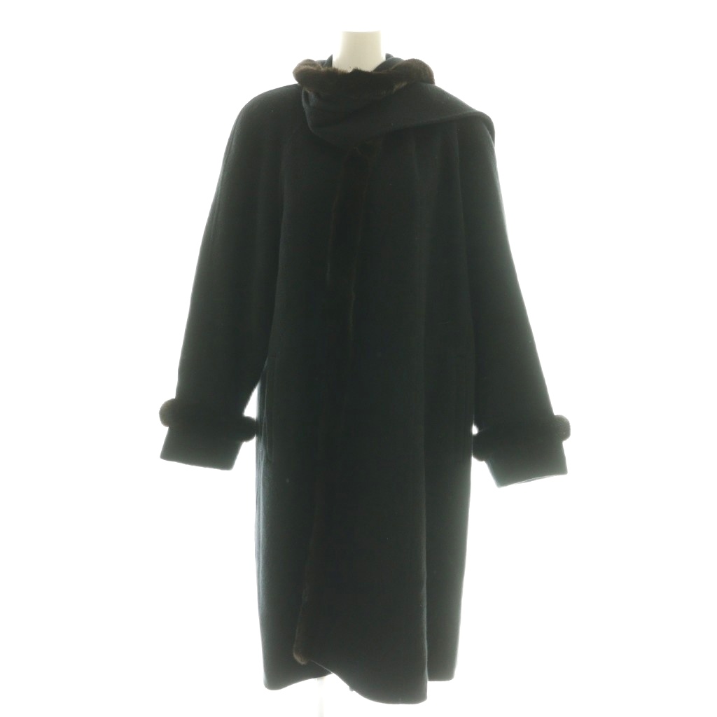 【中古】ソレイユ SOLEIL ノーカラーコート アウター ミンクファー M ブラック ブラウン /CX ■GY11 レディース 【ベクトル 古着】 260304