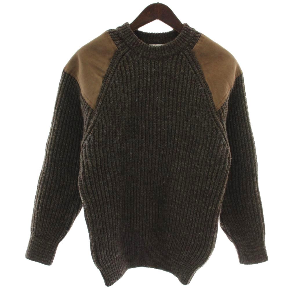 【中古】ブラックシープ BLACK SHEEP ニット セーター 厚手 ウール 牛革 スエード 長袖 クルーネック エルボーパッチ S 茶色 ブラウン /XZ ■GY42 メンズ 【ベクトル 古着】 260226