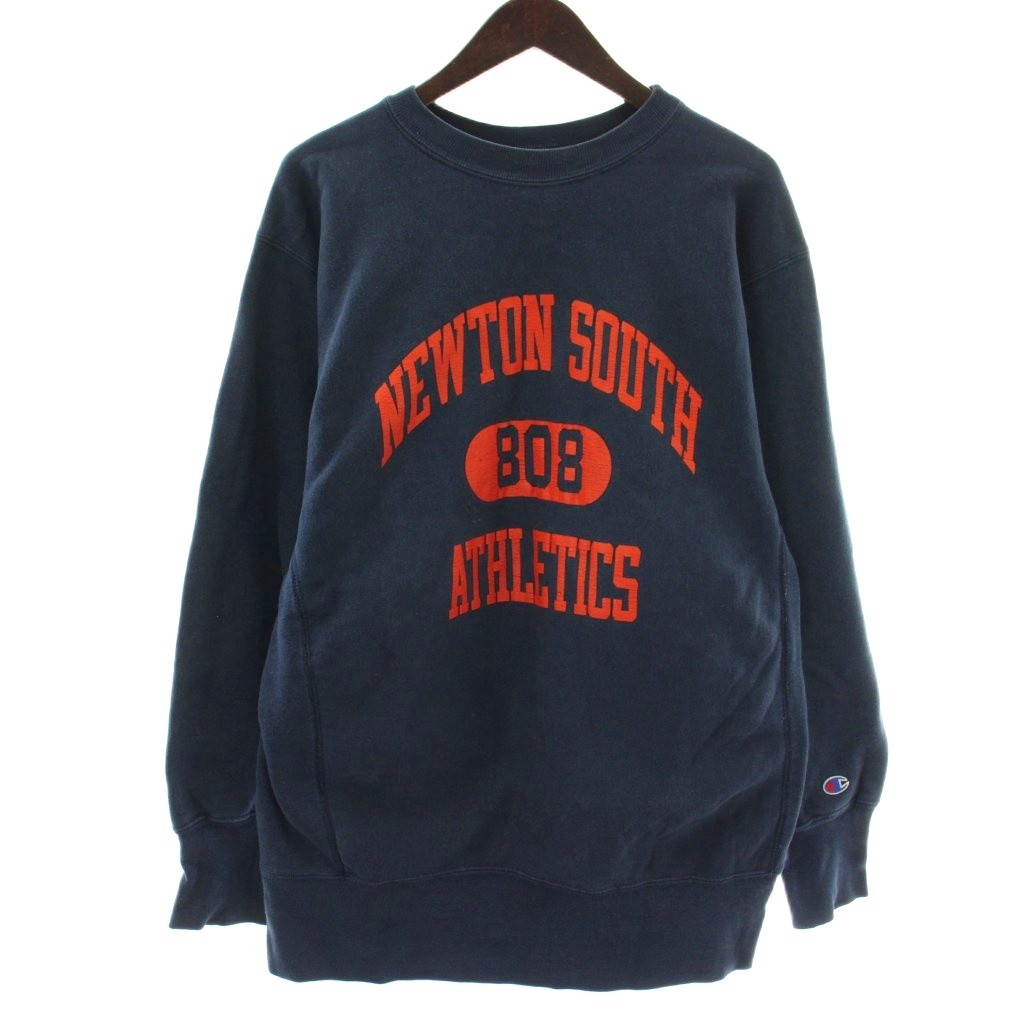 【中古】はやりっ児 CHAMPION REVERSE WEAVE リバースウィーブ ヴィンテージ トリコタグ 80s USA製 調教師 汗水 裏起毛 ティーシャツ ロゴタイプ 刷り上げる XL 紺 米国海軍 /XZ ■GY42 メンズ 【ベクター 古着】 260303