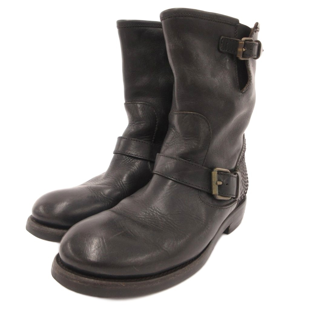 【中古】ブッテロ BUTTERO エンジニアブーツ ベルト バックル ステッチ レザー イタリア製 41 黒 ブラック /JS ■GY03 メンズ 【ベクトル 古着】 260324
