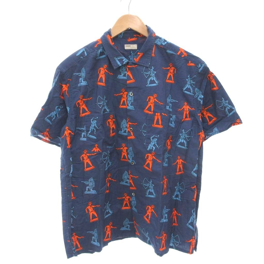 【中古】ネサーンス NAISSANCE INDIAN COWBOY PRINT HS SHIRT シャツ 半袖 総柄 XL 紺 ネイビー オレンジ /YJ ■GY03 メンズ 【ベクトル 古着】 260320