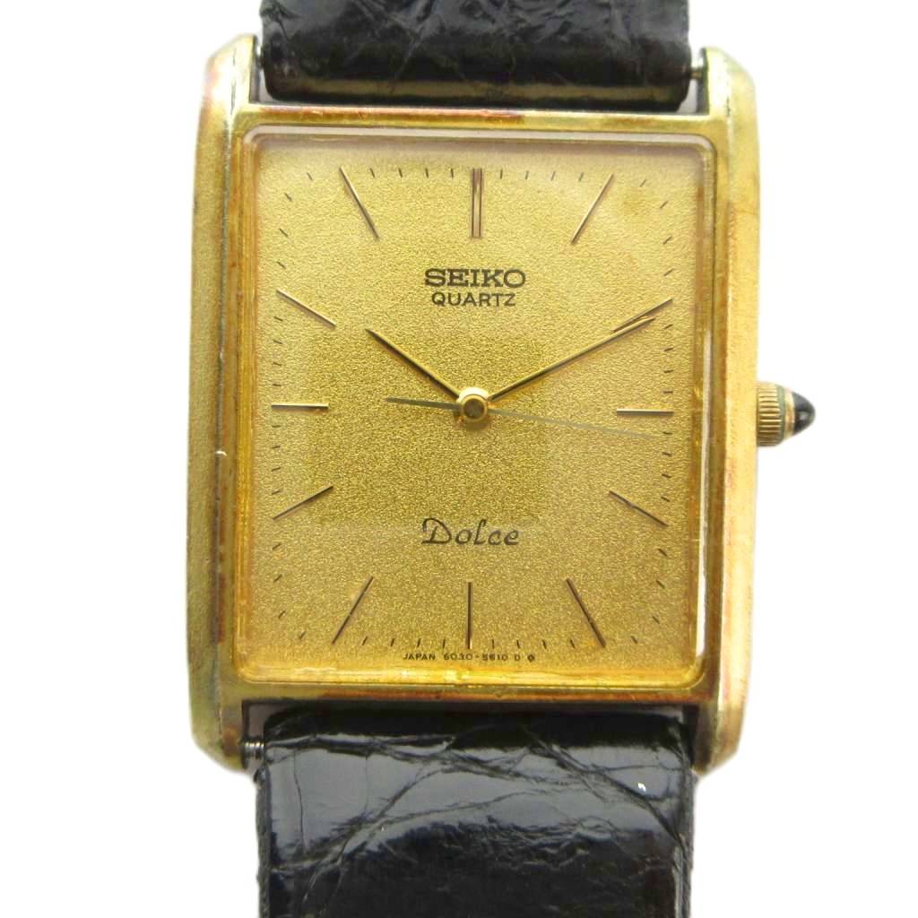 【中古】セイコー SEIKO 6030-5510 ドルチェ ウォッチ 御覧なさる 水晶 なめし革胴締め ゴールド色 ■GY18 /MQ メンズ 【ベクター 古着】 260413 腕時計-メンズ腕時計