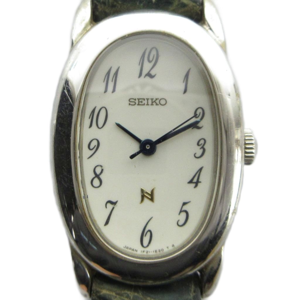【中古】セイコー SEIKO 1F21-5B70 ノイエ NOIE 腕時計 ウォッチ クォーツ 白文字盤 レザーベルト シルバー色 ■GY18 /MQ レディース 【ベクトル 古着】 260413