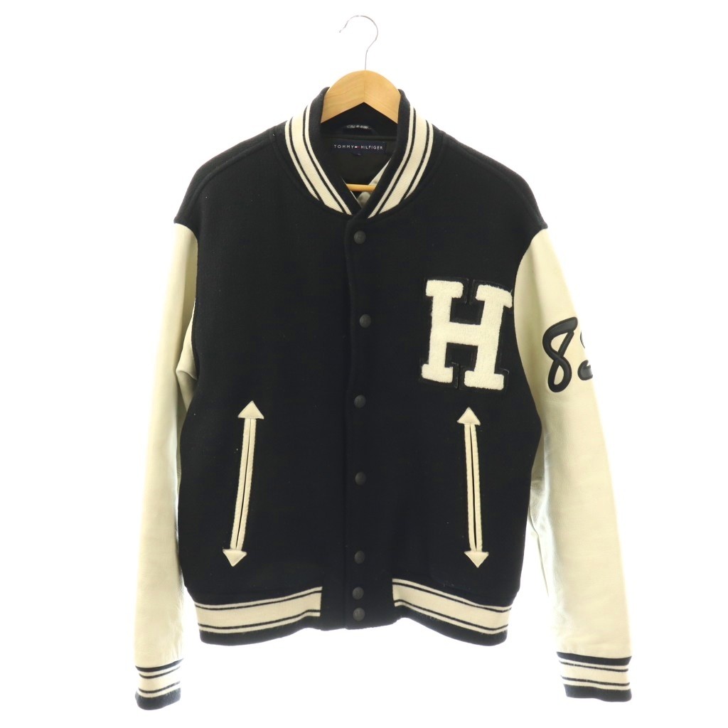 【中古】トミーヒルフィガー TOMMY HILFIGER 上衣 上衣 スタジャン 袖なめし革 中綿 Hロゴタイプ L 紺 白 /YM ■GY01 メンズ 【ベクター 古着】 260316
