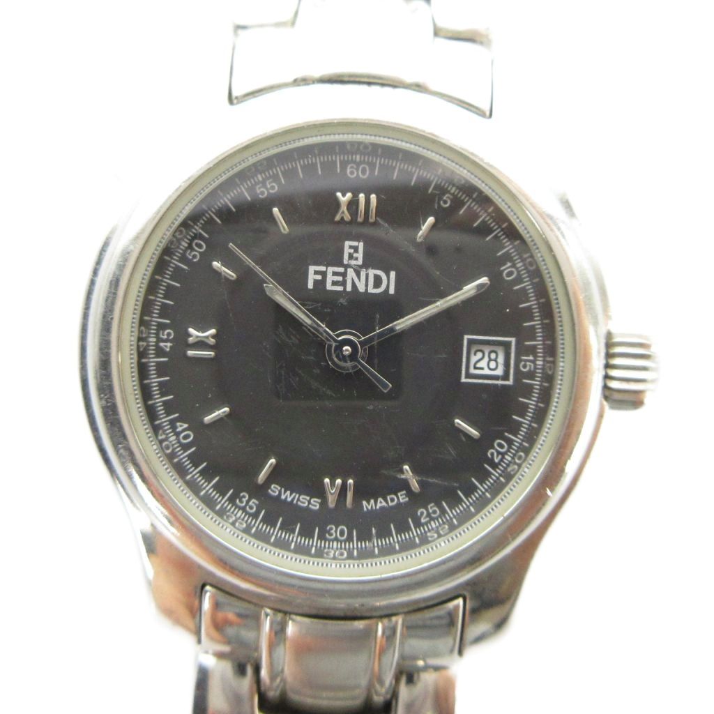 【中古】フェンディ FENDI ジャンク品 210L ウオッチ ご覧なさる 石英 黒文字盤 しろがね色色 ■GY11 /MQ ■OH レディース 【ベクター 古着】 260418