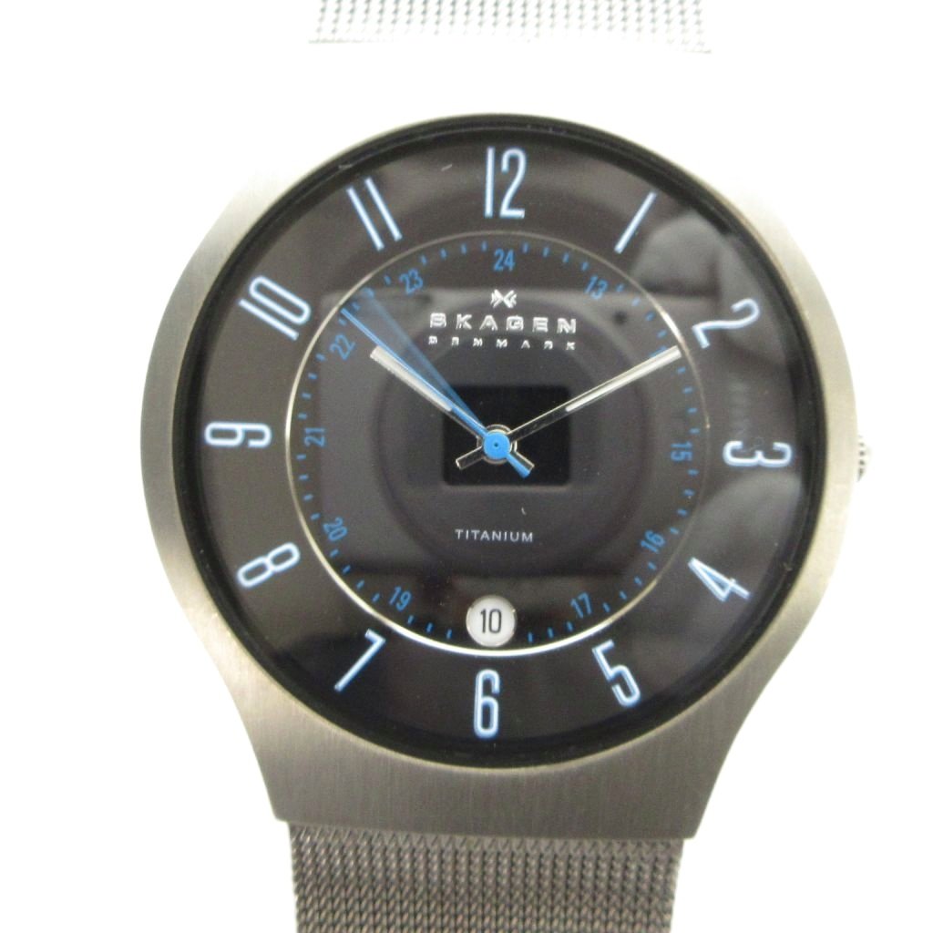 【中古】スカーゲン SKAGEN J233XLTTBN LIMITED EDITION Ocean＆Forest 腕時計 ウォッチ クォーツ 黒文字盤 カレンダー付き シルバー色 ■GY11 /MQ メンズ 【ベクトル 古着】 260413