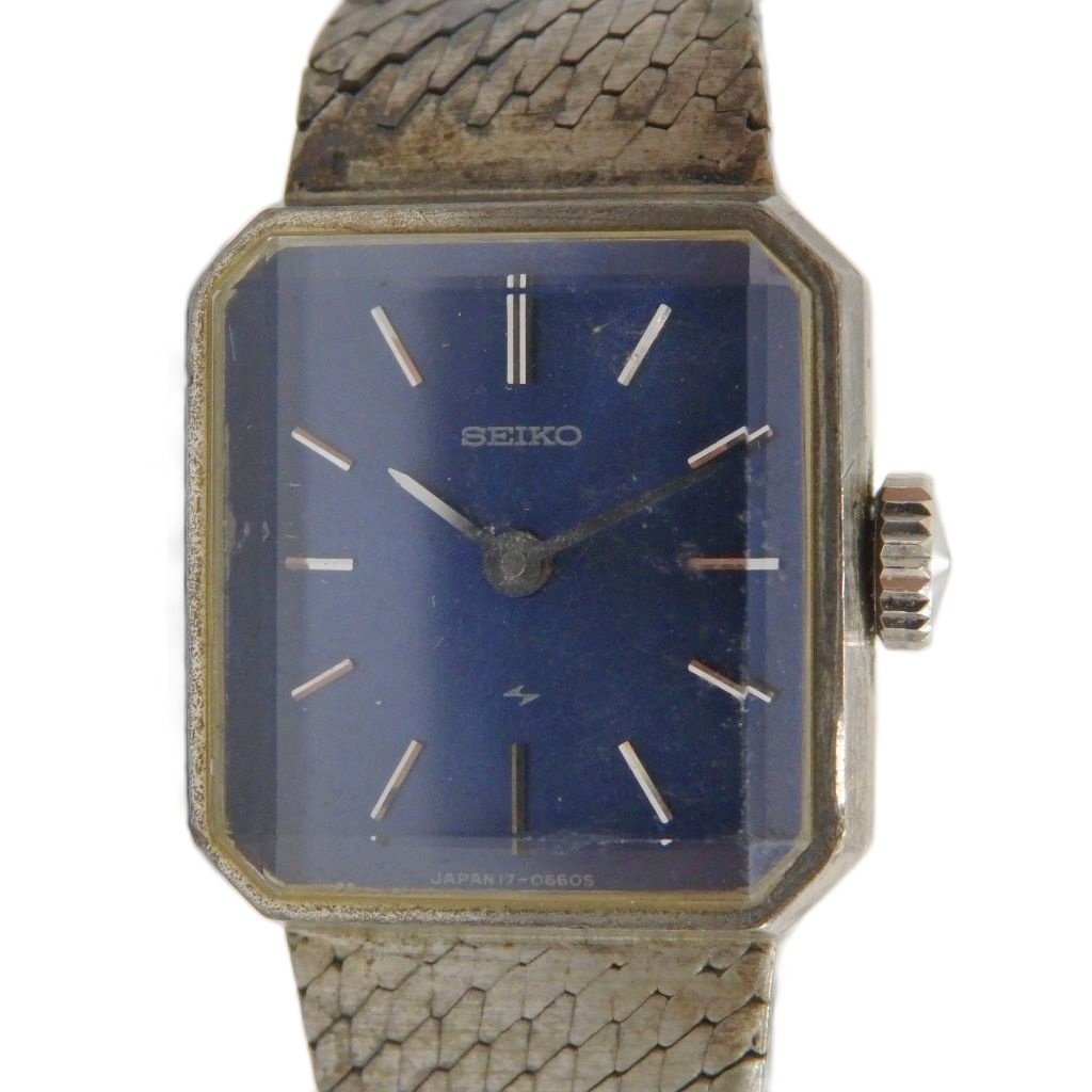 【中古】セイコー SEIKO 17-3240 腕時計 ウォッチ 手巻き 青文字盤 スクエア シルバー色 ■GY18 /MQ レディース 【ベクトル 古着】 260304