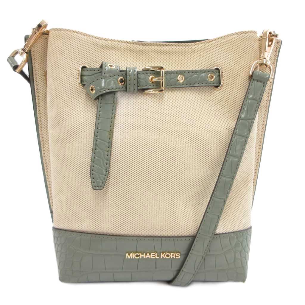 【中古】マイケルコース MICHAEL KORS ショルダーバッグ キャンバス クロコ型押し 白 ホワイト 緑 グリーン /JS ■GY17 レディース 【ベクトル 古着】 260326