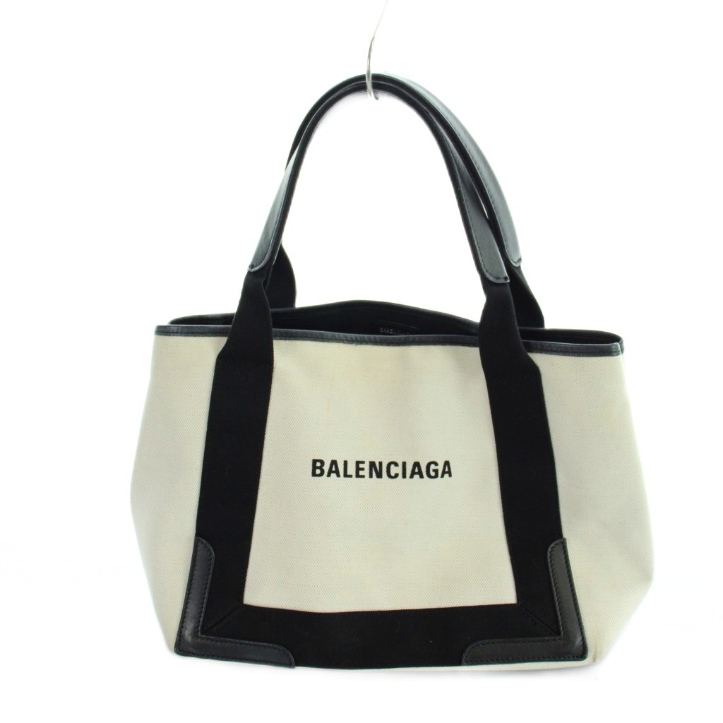 【中古】バレンシアガ BALENCIAGA ネイビーカバス 339933 ハンドバッグ トート キャンバス レザー ロゴ ポーチ付き ベージュ 黒 ブラック ■GY18 /MQ レディース 【ベクトル 古着】 260304