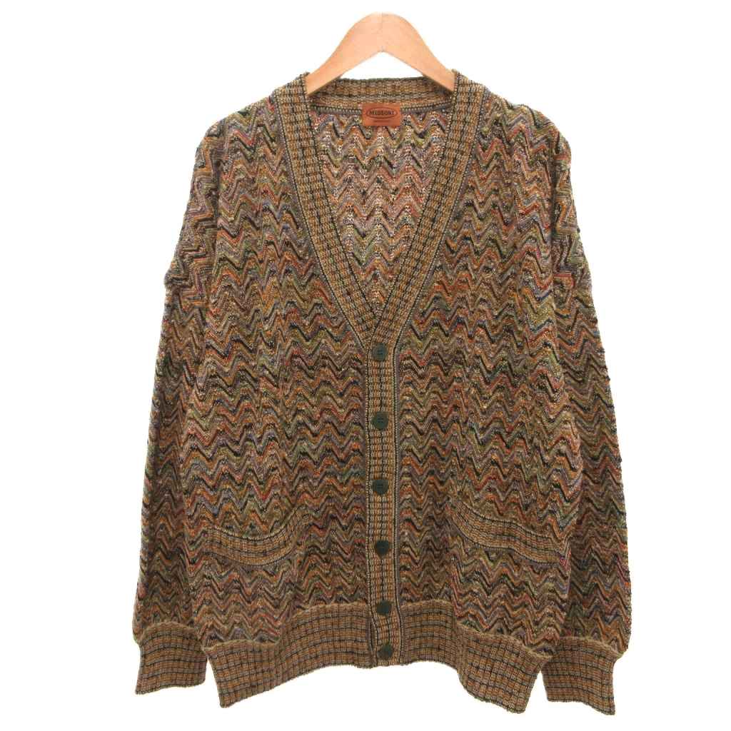 【中古】ミッソーニ MISSONI ヴィンテージ カーディガン オーバーサイズ 総柄 50 茶 ブラウン マルチカラー /JS ■GY19 メンズ 【ベクトル 古着】 260313