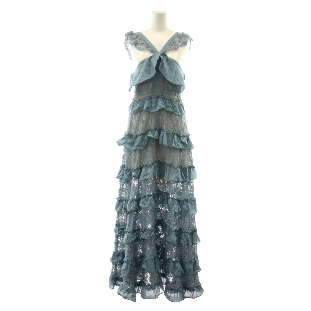 【中古】エステラケー Estella.K ワンピース フレア ロング マキシ ノースリーブ フリル レース F 青 ブルー 51007 /KU ■GY19 レディース 【ベクトル 古着】 260321