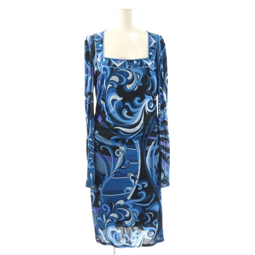 【中古】エミリオプッチ EMILIO PUCCI ワンピース スクエアネック プッチ柄 I44 ブルー /MY ■OS ■GY19 レディース 【ベクトル 古着】 260321