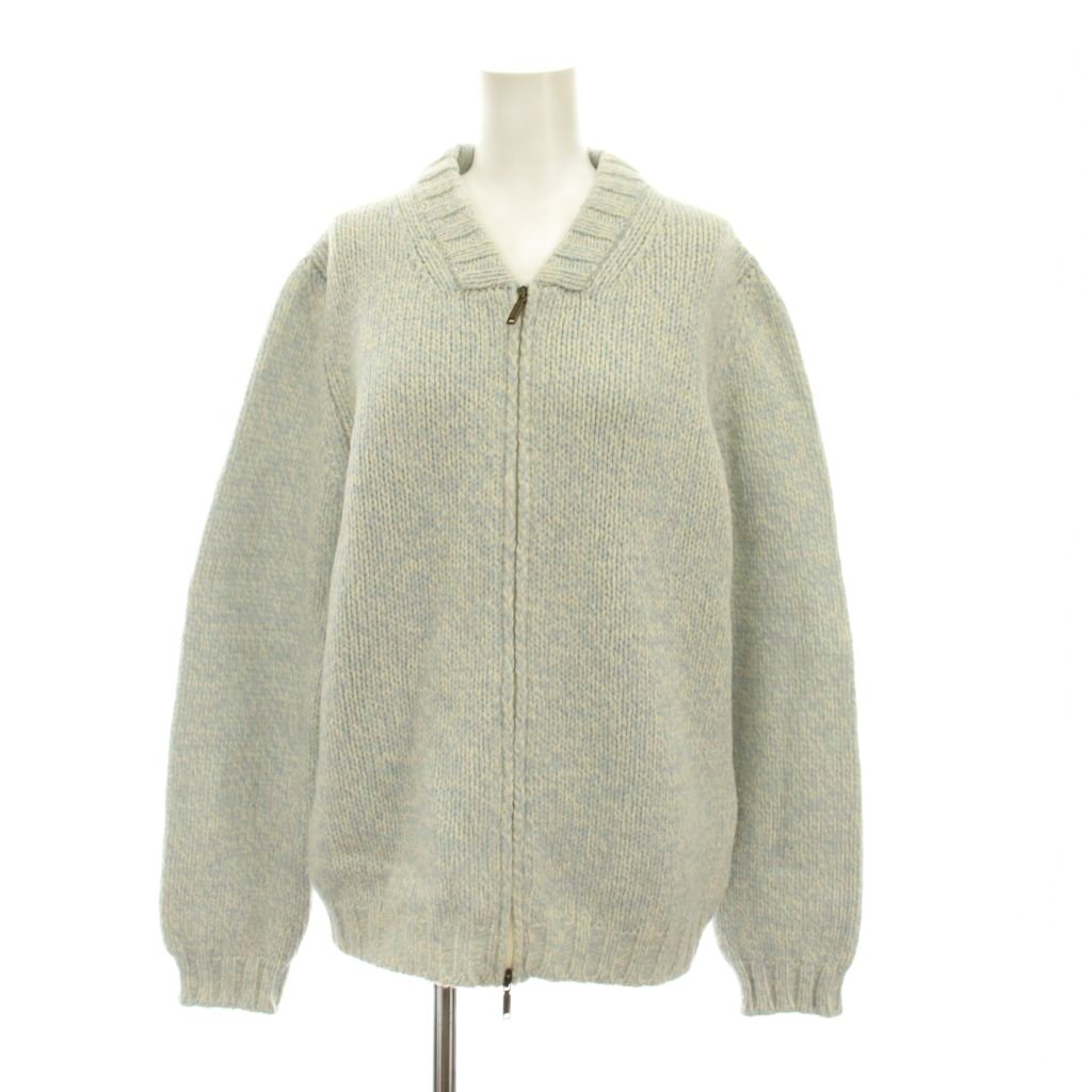 【中古】マックスマーラ ウィークエンドライン MAX MARA WEEKEND LINE カーディガン ニット ジャケット ジップアップ ウール 長袖 L 青 ブルー 白 ホワイト /YM ■GY19 レディース 【ベクトル 古着】 260314