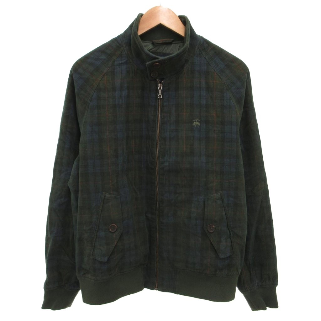 【中古】ブルックスブラザーズ BROOKS BROTHERS ハリントンジャケット スイングトップ ブルゾン 細畝 コーデュロイ チェック柄 中綿 ロゴ刺繍 M 緑 グリーン 青 ブルー /JS ■GY11 メンズ 【ベクトル 古着】 260320