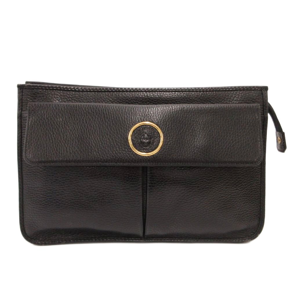 【中古】ジャンニヴェルサーチ ヴェルサーチェ GIANNI VERSACE クラッチペダル御徒面子 2塁手御徒面子 なめし革 革 メデューサロゴ 黒 黒いこと /JS ■GY18 メンズ 【ベクター 古着】 260319