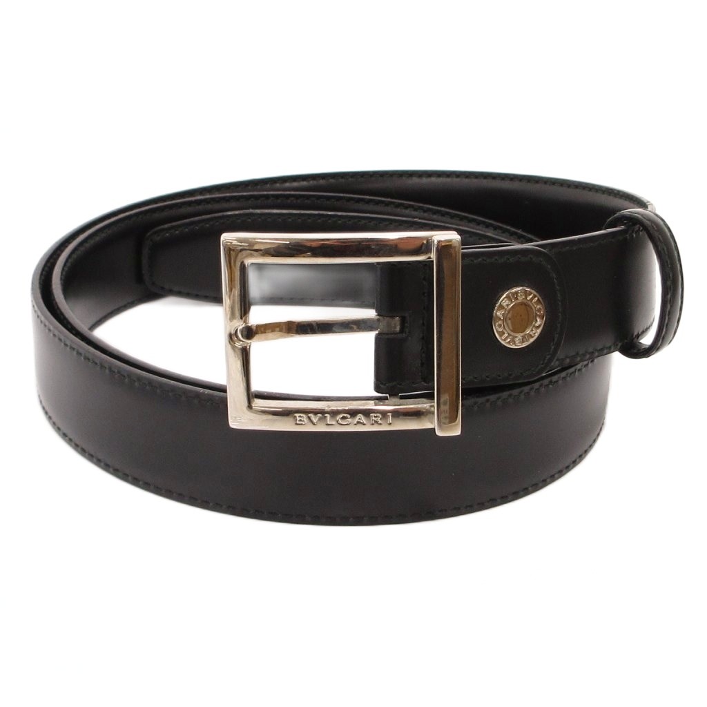 【中古】ブル小峡谷 BVLGARI 胴締め スムースレザー 真四角バックル ロゴタイプ 110/44 黒 黒いこと /JS ■GY11 メンズ 【ベクター 古着】 260319