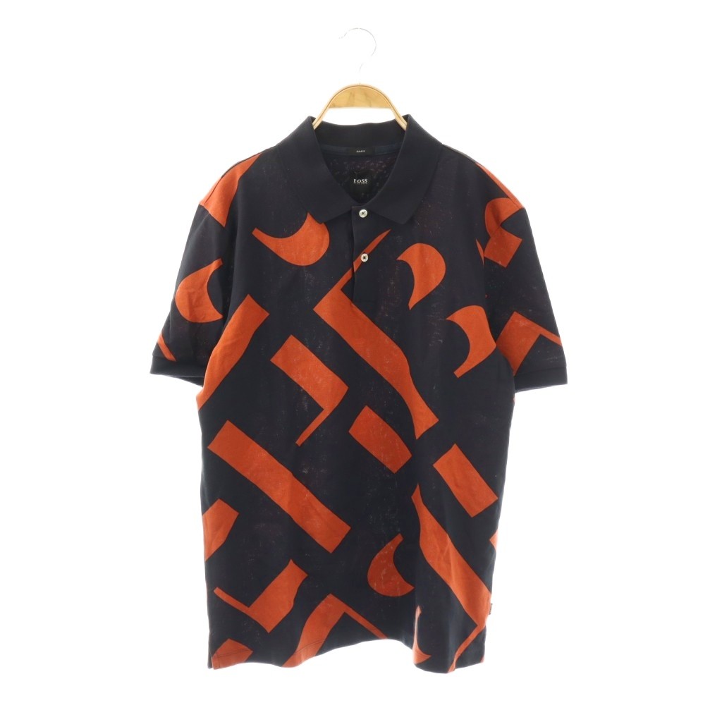 【中古】未使用品 ヒューゴボス HUGO BOSS ポロシャツ 半袖 総柄 50436312 XL ネイビー /HK ■GY35 メンズ 【ベクトル 古着】 260323