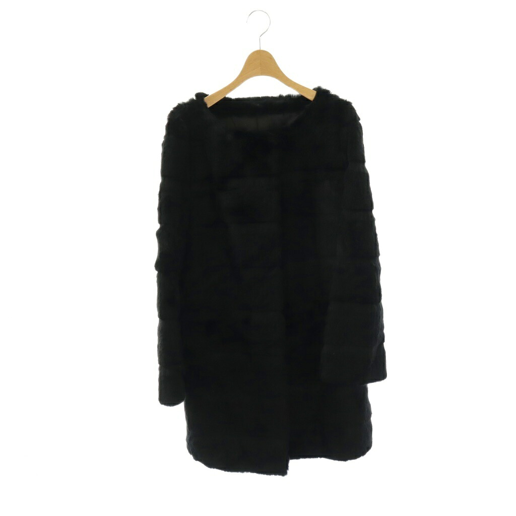 【中古】ノーブランド ラビットファー コート ノーカラー アウター ブラック 黒 /CX ■GY18 レディース 【ベクトル 古着】 260328