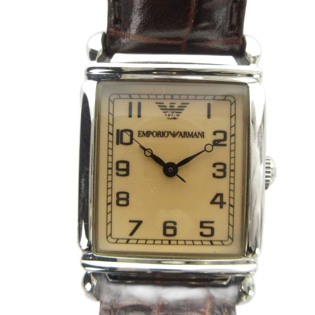 【中古】エンポリオアルマーニ EMPORIO ARMANI AR-0204 ウォッチ 御覧なさる 石英 真四角 なめし革胴締め しろがね色色 ■GY18 /MQ メンズ 【ベクター 古着】 260424