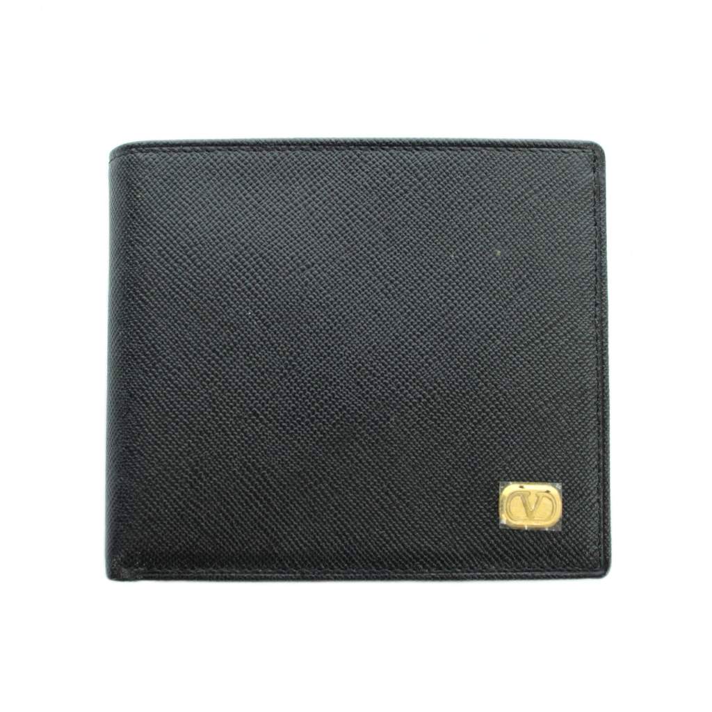 【中古】ヴァレンティノ ガラヴァーニ VALENTINO GARAVANI 二つ折り財布 ウォレット 型押しロゴ レザー 黒 ブラック ■GY18 /MQ メンズ 【ベクトル 古着】 260312
