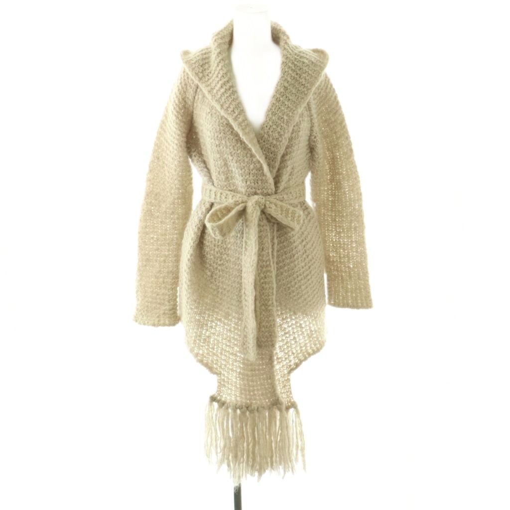 【中古】マックスマーラ MAX MARA 白タグ ガウン カーディガン ニット フリンジ モヘヤ混 シルク混 S ライトベージュ /DO ■GY18 レディース 【ベクトル 古着】 260321