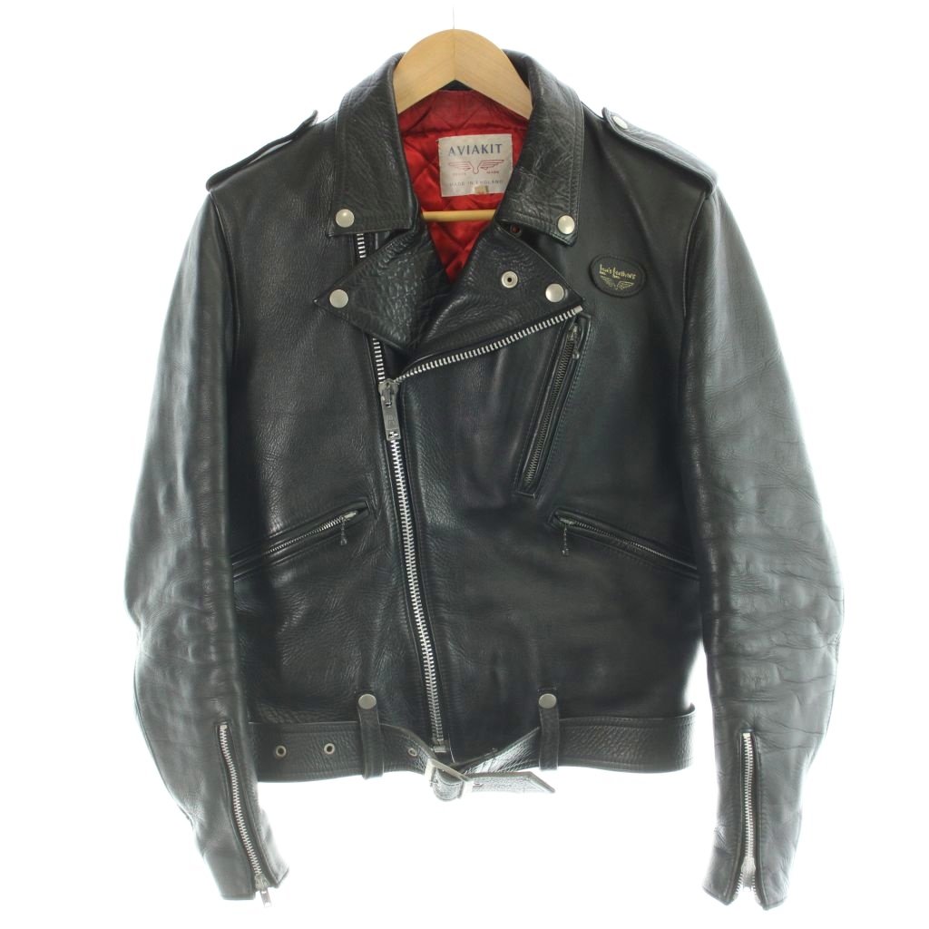 【中古】ルイスレザー LEWIS Leathers 赤羽根 青文字 ダブル ライダース ジャケット 革ジャン レザー オーバルパッチ エポレット ベルト キルティングライナー 36 黒 ブラック /MW ■GY18 メンズ 【ベクトル 古着】 260313