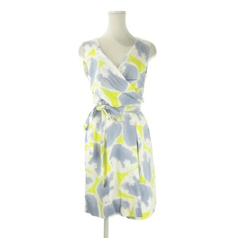 【中古】ダイアンフォンファステンバーグ DIANE von FURSTENBERG カシュクールワンピース 2 黄 イエロー 青 ブルー Vネック ノースリーブ タイダイ /CK47 ■GY99 レディース 【ベクトル 古着】 260323