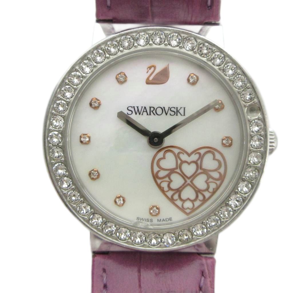 【中古】スワロフスキー SWAROVSKI 1185833 腕時計 ウォッチ クォーツ レザーベルト ラインストーン シェル文字盤 シルバー色 ■GY18 /MQ レディース 【ベクトル 古着】 260525|ブランド古着ベクトルプレミアム店