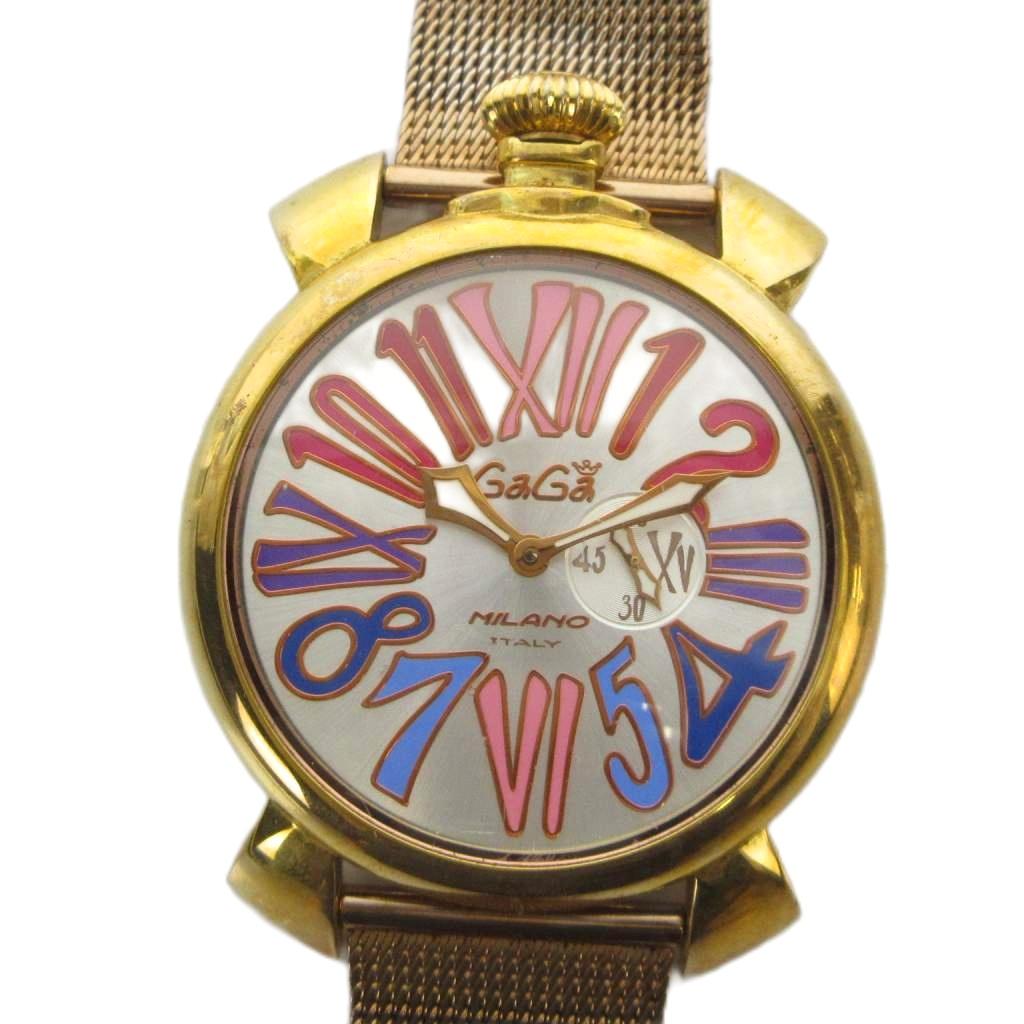 【中古】ガガミラノ GaGa MILANO MANUALE マヌアーレ 46 ウオッチ 御覧になる 石英 スモセコ ゴールド色つや 金色 ■GY11 /MQ レディース 【ベクター 古着】 260507