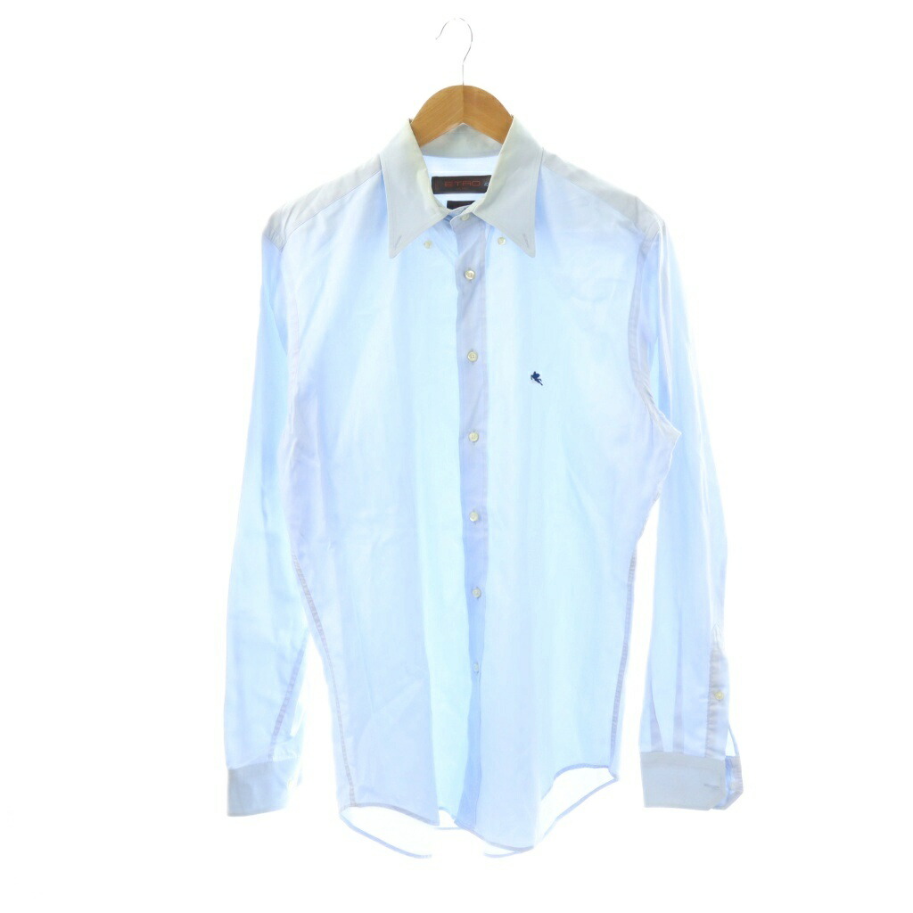 【中古】エトロ ETRO SLIM FIT シャツ 長袖 ロゴ刺繍 ボタンダウン 42 ライトブルー /HK ■GY64 メンズ 【ベクトル 古着】 260323