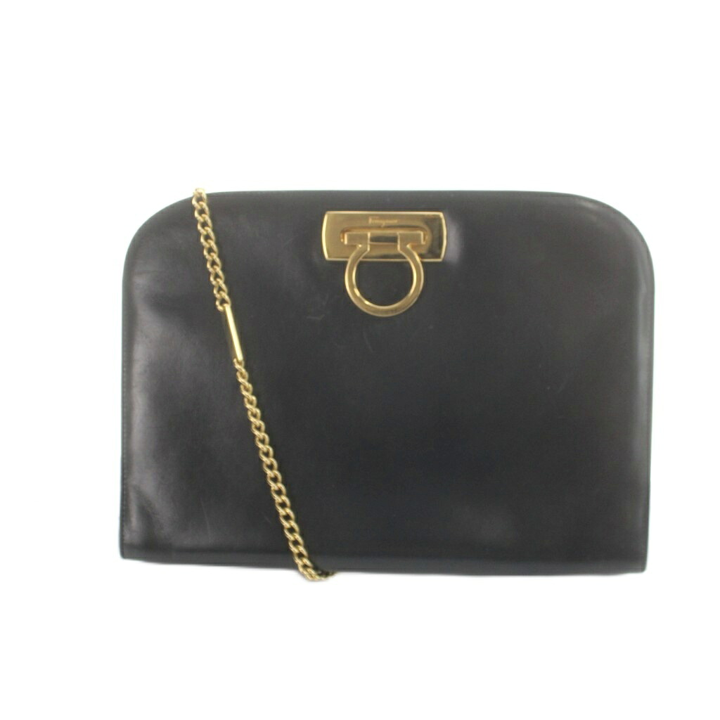 【中古】サルヴァトーレフェラガモ Salvatore Ferragamo ショルダーバッグ 斜めがけ レザー チェーンストラップ ガンチーニ ゴールド金具 紺 ネイビー ■GY17 /MQ レディース 【ベクトル 古着】 260320