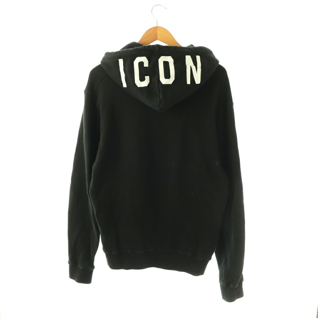 【中古】ディースクエアード DSQUARED2 プルオーバーパーカー スウェット 長袖 ロゴ プリント 裏起毛 S 黒 ブラック /BB ■GY17 メンズ 【ベクトル 古着】 260323|ブランド古着ベクトルプレミアム店