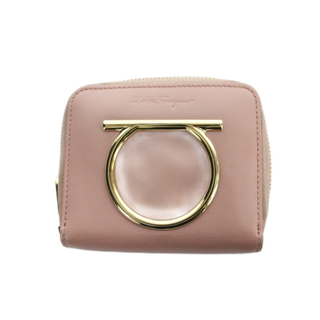 【中古】サルヴァトーレフェラガモ Salvatore Ferragamo 二つ折り財布 ウォレット ラウンドファスナー レザー ガンチーニ ピンク ■GY18 /MQ レディース 【ベクトル 古着】 260324