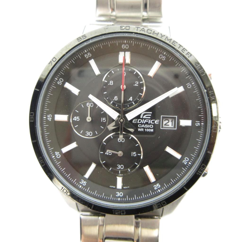【中古】カシオ CASIO EFR-512 ウオッチ ご覧なさる 石英 デイト 暦付き添い人 クロノグラフ 黒文字盤 しろがね色色 ■GY18 /MQ メンズ 【ベクター 古着】 260327