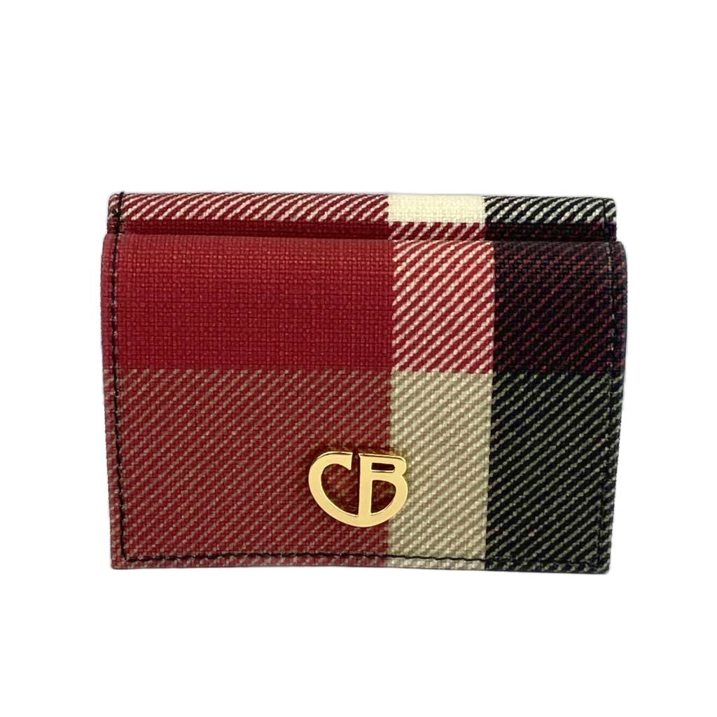 【中古】ブルーレーベルクレストブリッジ BLUE LABEL CRESTBRIDGE 財布 三つ折り PVC レザー チェック柄 ロゴ ゴールド金具 赤 レッド 黒 ブラック /XZ ■GY18 レディース 【ベクトル 古着】 260407