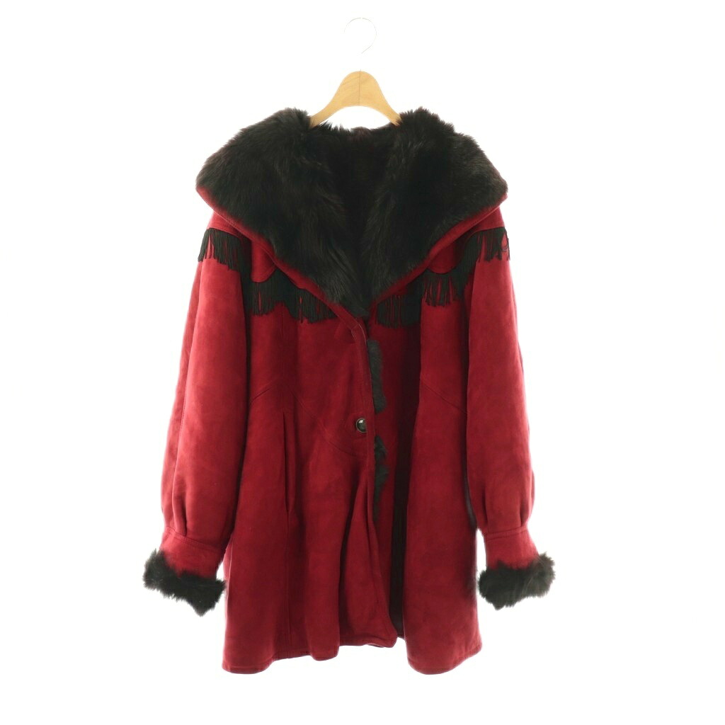 【中古】バベット BABETT ムートンファーコート アウター フリンジ 40 赤 レッド /BB ■GY18 メンズ 【ベクトル 古着】 260330
