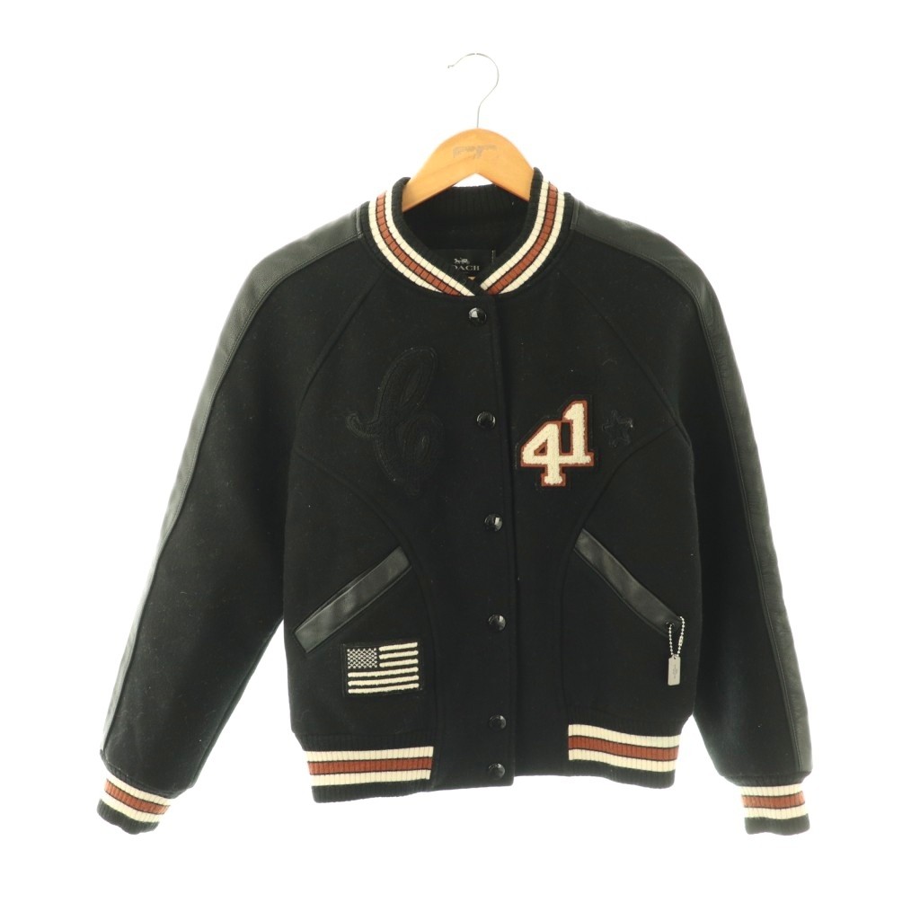 【中古】コーチ職 COACH スタジャン 上衣 上衣 アウター 羊毛混 なめし革 うつり変わり S 黒 黒いこと 34122 /BB レディース 【ベクター 古着】 260330