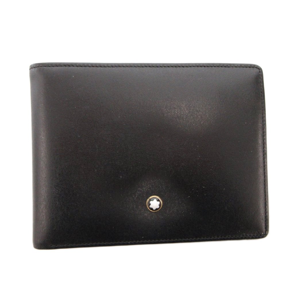 【中古】モンブラン MONT BLANC 二つ折り財布 ウォレット レザー ロゴ 型押し 黒 ブラック /FF ■GY11 メンズ 【ベクトル 古着】 260408
