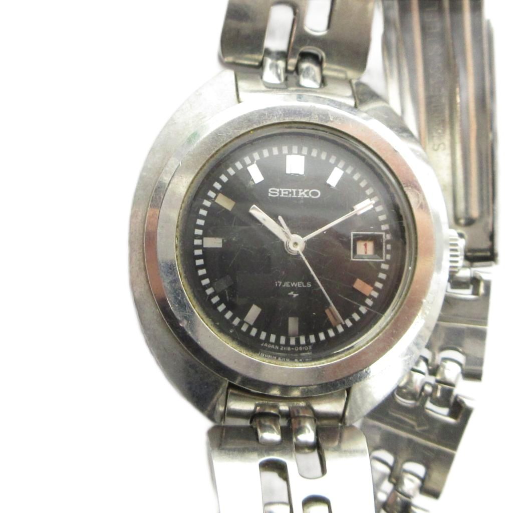 【中古】セイコー SEIKO 2118-0400 腕時計 ウォッチ 手巻き カレンダー付き 黒文字盤 シルバー色 ■GY18 /MQ レディース 【ベクトル 古着】 260330