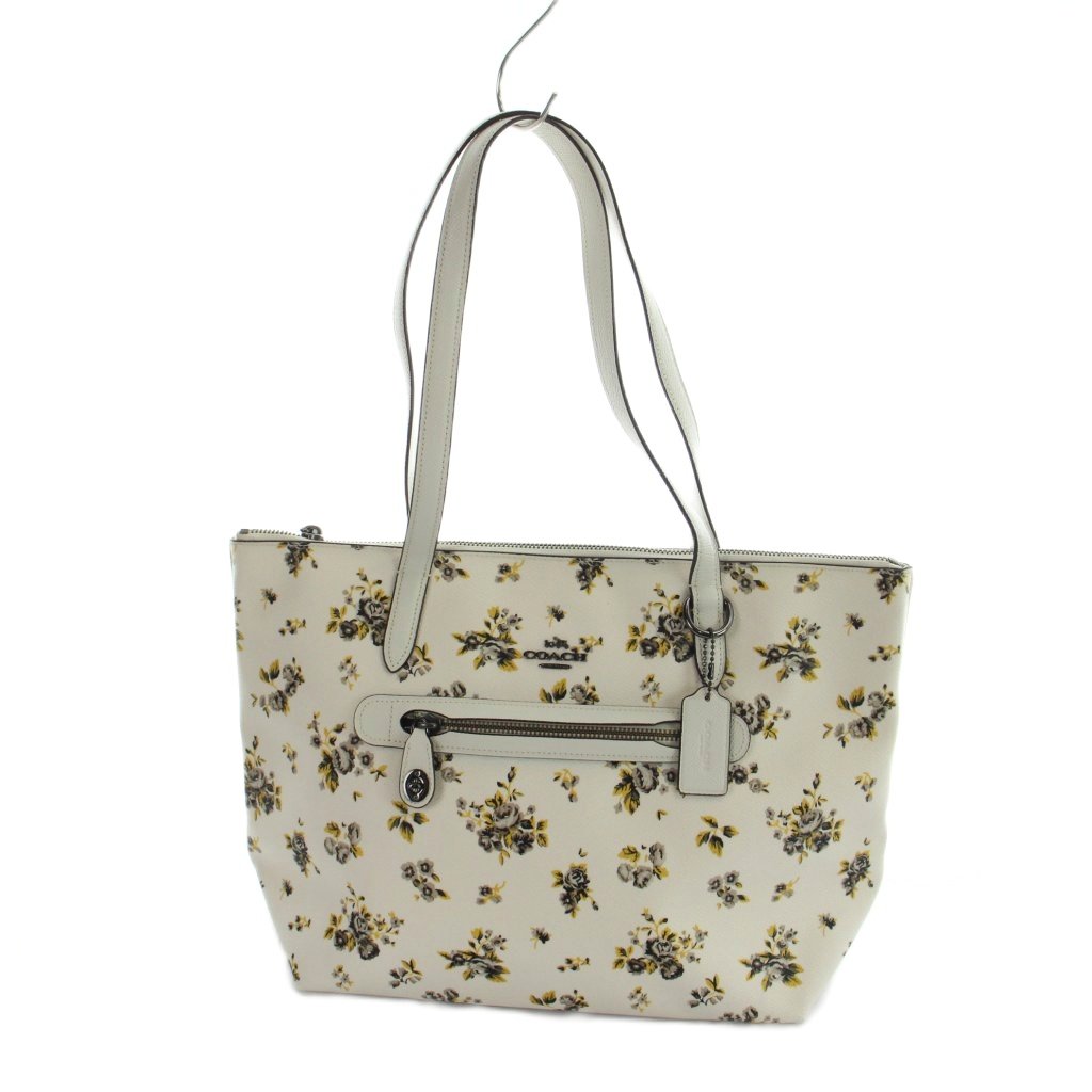 【中古】コーチ職 COACH 87458 広野 刷り上げる テイラー トートバッグ 御手々 花柄 PVC 曲がること鍵を掛ける ロゴタイプ 象牙色 ■GY17 /MQ レディース 【ベクター 古着】 260406