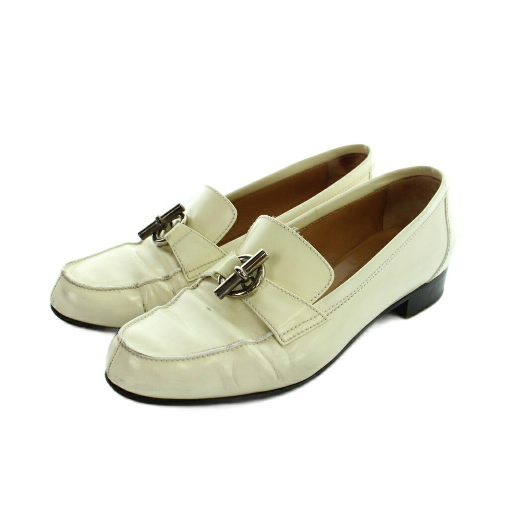 【中古】エルメス HERMES シェーヌダンクル 置き目毛皮 モカシン なめし革 37 23.5糎 象牙色 ■GY17 /MQ ■OH レディース 【ベクター 古着】 260406