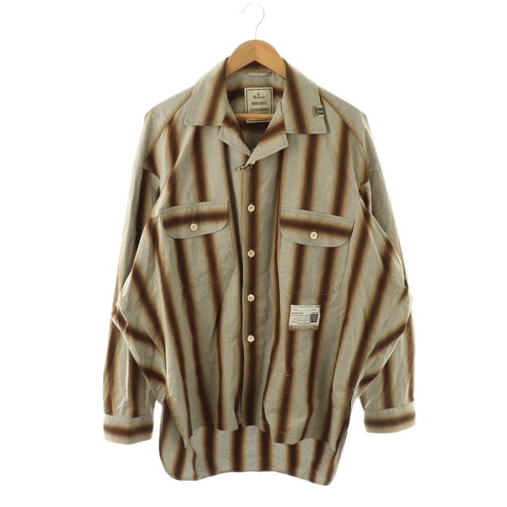 【中古】ミハラヤスヒロ MIHARA YASUHIRO 22AW 長袖シャツ オープンカラー オーバーサイズ ストライプ 46 グレー ブラウン /CX ■GY17 メンズ 【ベクトル 古着】 260331