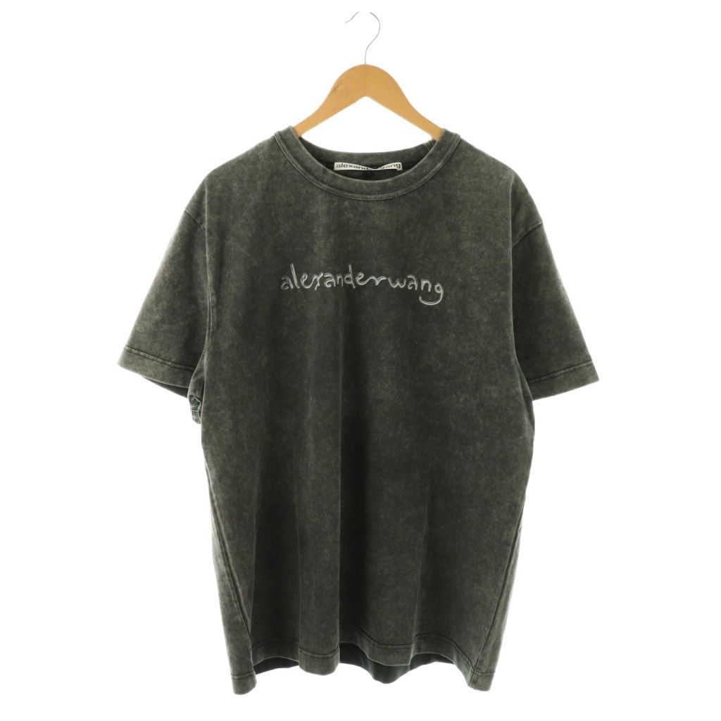 【中古】アレキサンダーワン ALEXANDER WANG Tシャツ 半袖 ガーメントダイ ロゴ プリント XL ダークグレー /DF ■GY17 メンズ 【ベクトル 古着】 260401