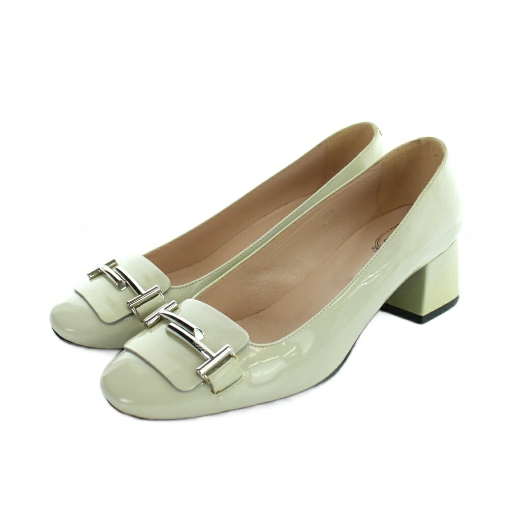 【中古】トッズ TOD'S パンプス ラウンドトゥ チャンキーヒール エナメル 36.5 24.5cm ライトグリーン ■GY18 /MQ レディース 【ベクトル 古着】 260406|ブランド古着ベクトルプレミアム店